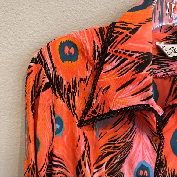 Vintage 70s/80s Mr. Stan Peacock Feather Print Button Down Woven Rayon Blend L - Picture 8 of 15